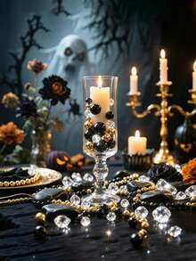 200g Artificial Floating Non-Porous Pearls For Vase Filler, 10mm/16mm/20mm Mixed Sizes, For Vase Decoration, Wedding Decor, Vase Filler, Floating Candle Decoration, Home Center Table Decor, Suitable For DIY Wedding, Birthday, Theme Party, Valentine's Day Decor, Halloween Decor And Christmas Center Decor - Bright Gold + Black + Diamonds - View 2