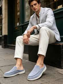 Mocasines tipo mule de ante para hombre, zapatos de caminar estilo británico sin cordones, mocasines de lujo color caqui, mocasines planos casual de negocios - Caqui - Ver 5