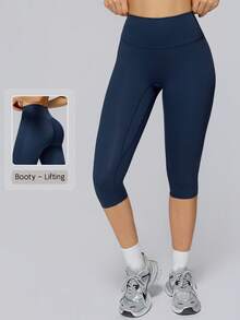 NcmRyu Women's 1pc Solid Color High Waist Tummy Control Butt Lifting Slim Fit Sports Shorts - Navy Blue - View 1