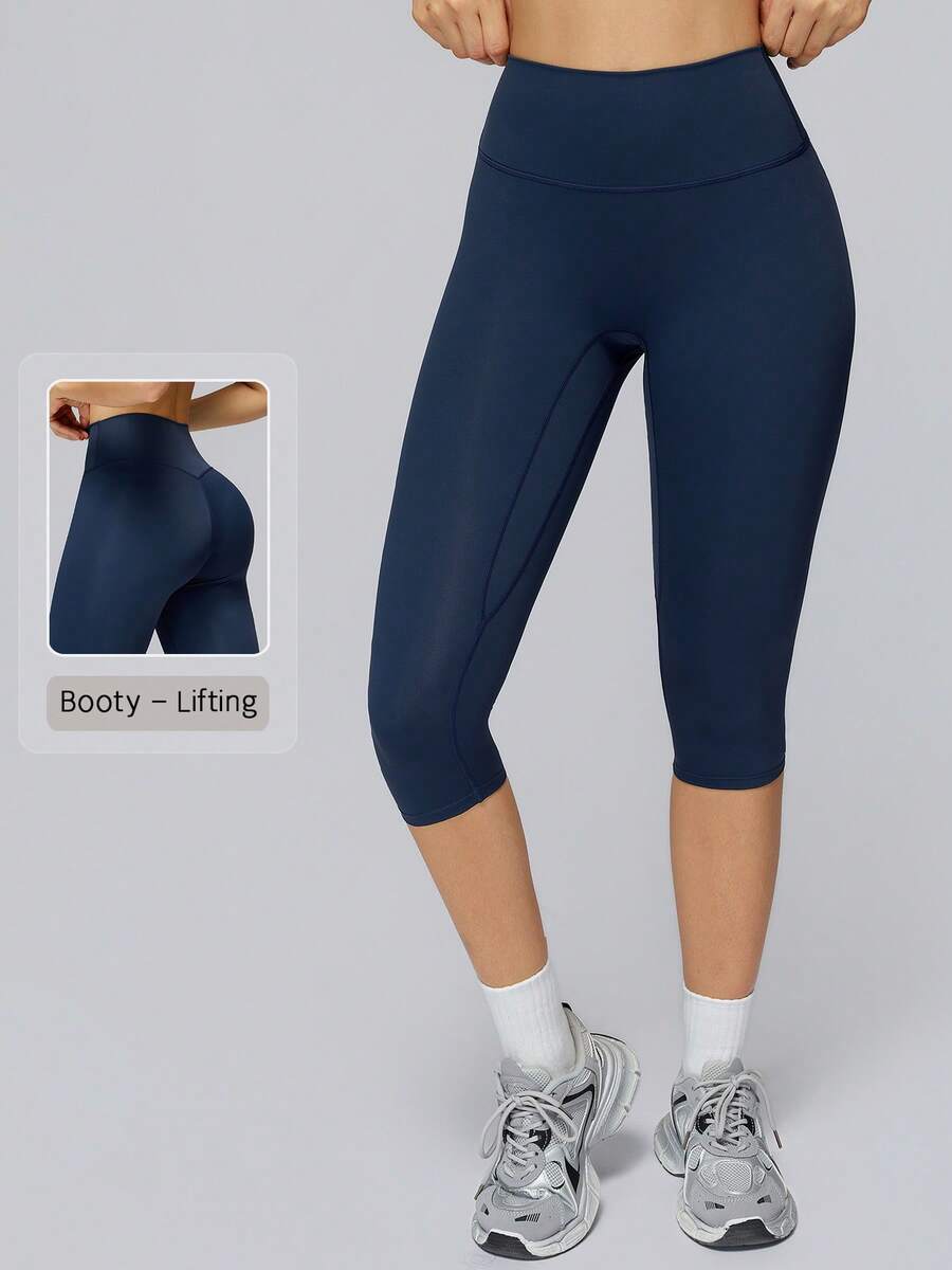 NcmRyu Women's 1pc Solid Color High Waist Tummy Control Butt Lifting Slim Fit Sports Shorts - Navy Blue - View 1