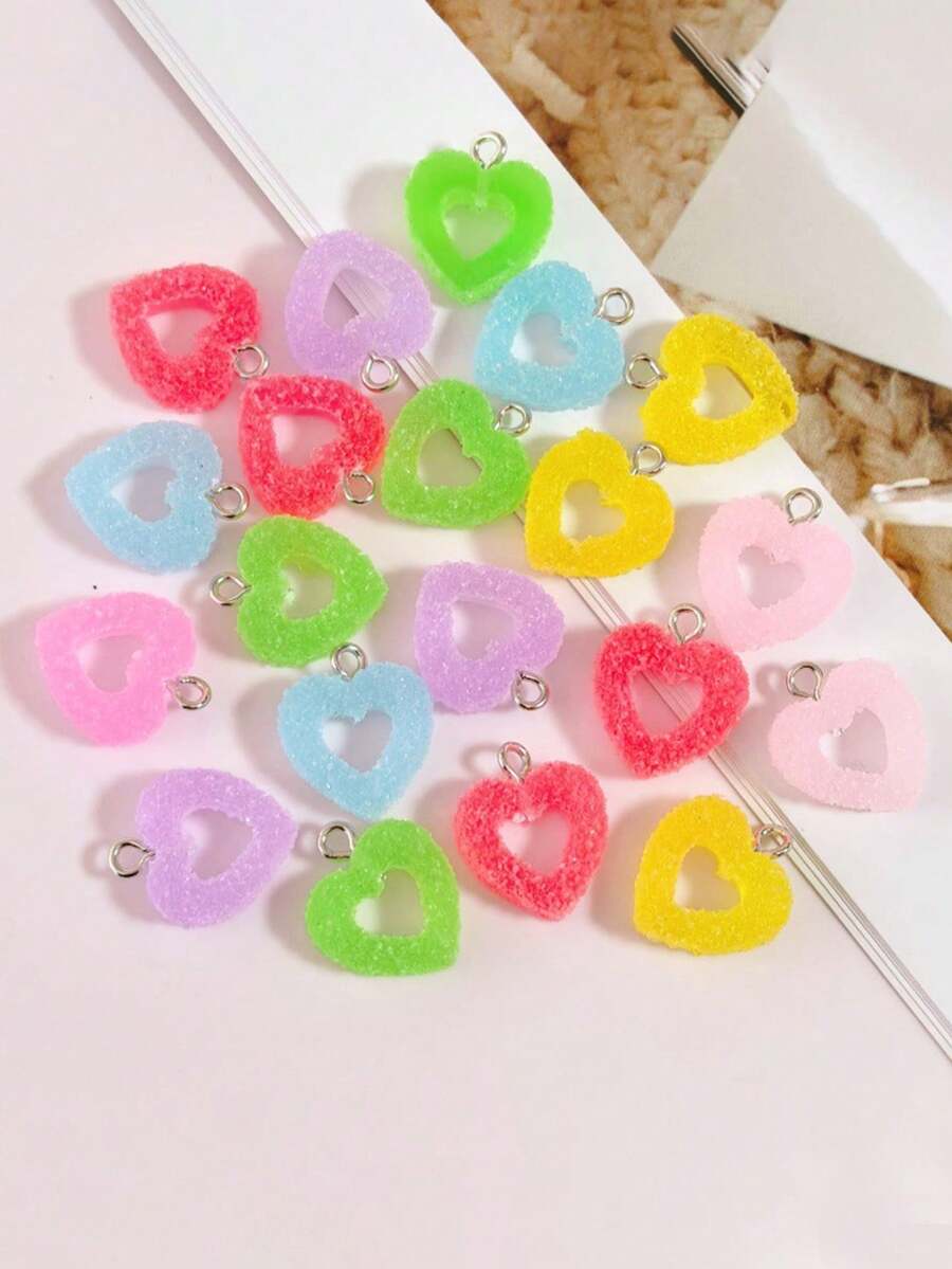 20/50pcs Colorful Soft Candy Heart Shaped Pendant Charms, Cute Kawaii Resin Pendants For Earrings, Bracelets, Jewelry Making, Bulk - Multicolor - View 1