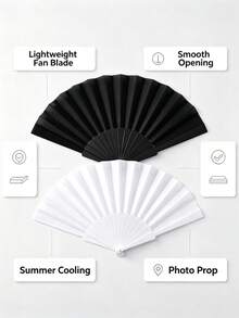 Solid Color Folding Hand Fan, 17-Inch Lightweight Fabric Handheld Fan, Plastic Fan Ribs, Portable Cooling Fan, Suitable For Wedding Party Decoration, Summer Daily Photography Props - A - View 8
