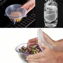 6-Piece Clear Flexible Silicone Food Lids, Universal Stretch Covers For Plates, Bowls & Containers - White - View 2