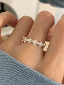 1pc Sweet Minimalist Bow Open Adjustable Ring, Suitable For Women's Daily, Holiday And Party Wear - Silver 3 Butterflies - View 6