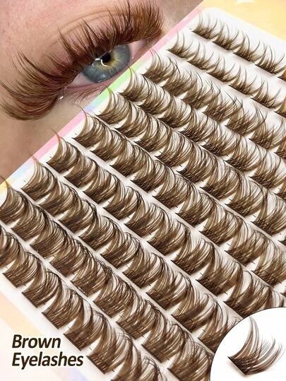 Sibeuna 100 Pcs D Curl Wispy DIY Brown Cluster Lashes,Exquisite&Natural,Bring Like The Salon Makeup Experience,Beginners-Friendly,Fluffy Colorful Lash Clusters Brown,Individual Lashes Natural Color Brown Makeup Single Soft Fans Lashes DIY Eyelash Extension