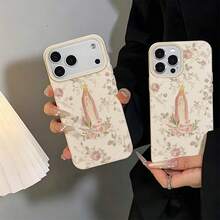 1pc TPU Material Vintage Soft Pink Rose Crown Virgin Mary Pattern Phone Case Suitable Compatible With IPhone 17 Pro Max/17/16 Pro Max/15/13/12/11/ S20 FE/A15/S24/A55/ Note 11/Note 12/Note 13 Pro Full Coverage Anti-Drop Soft Shell Phone Protective Cover - White - View 6