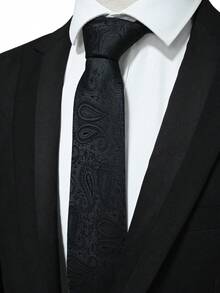 1件男士商務領帶 8cm 手打結 專業正式面試條紋領帶 提花滌綸絲綢 - 黑色 - 查看 3