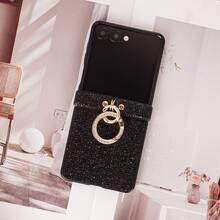 CHOKBODY Luxury Shiny Sequin Fashion Style, With Hinge Protection, With Artificial Diamond Plated Ring Buckle Foldable Phone Case Compatible With Samsung Galaxy Z Flip 8, 7, 7FE, 6, 5, 4 5G Foldable Phone Protective Cover - Black - View 4