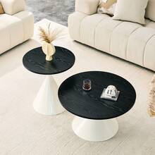 Series 2 Coffee Tables / Coffee Table With Carbon Steel Base / Scratch-Resistant And Dustproof, Stackable Design, Metal Table Legs / Suitable For Living Rooms, Bedrooms And Offices - Black + Off-white - View 3