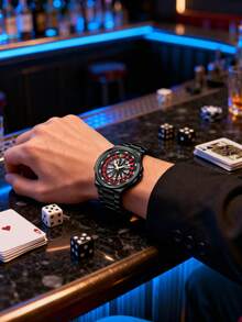 NSNEVER STOP NS New Style 1pc Men's Creative Roulette Poker Dial Quartz Watch, All Black Steel Band, Personalized Cool Men's Wristwatch, Quartz Non-Mechanical Pointer Watch, Holiday Gift, Birthday Gift, Gift For Lover, Gift For Father, Back To School, Valentine's Day - Red - View 5