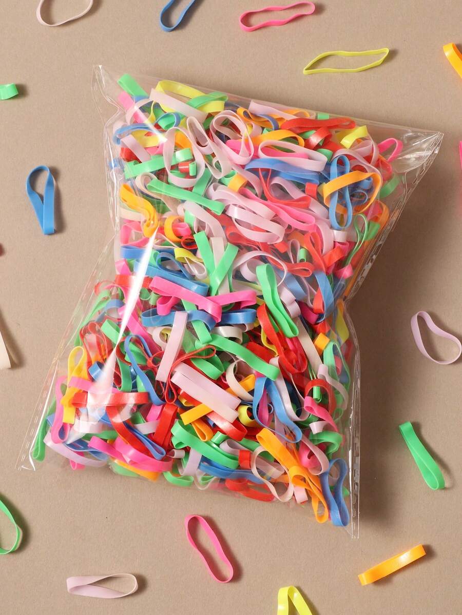 500入 2.5cm 一次性加厚橡皮筋 中號 高彈性 極簡百搭不傷髮 耐用女性髮飾髮圈 - 彩色 - 查看 1