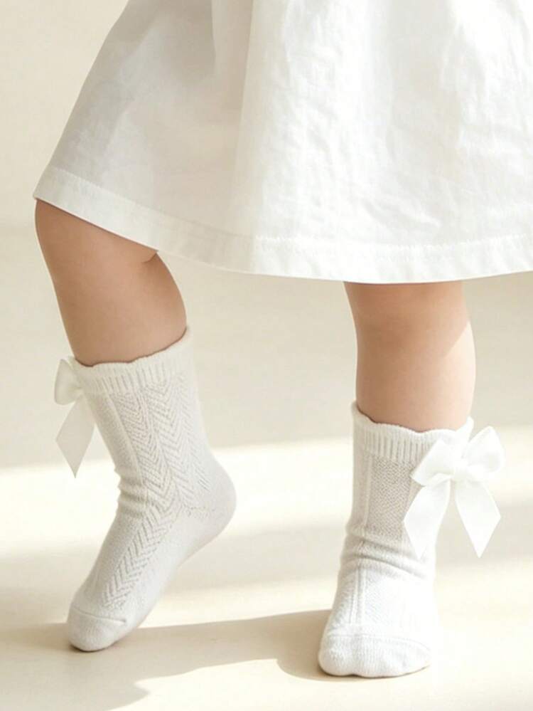 1 par de calcetines de tubo alto con lazo de malla para niñas pequeñas, transpirables y sin sudor para primavera y verano, calcetines de tubo corto con lazo grande de malla para bebés y niños pequeños, transpirables y lindos para la pequeña princesa en su primer cumpleaños - Blanco - Añade 2