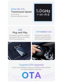 XUDA 2-In-1 Wireless CarPlay / Android Auto Ultra Mini Adapter - 2.4-5.0 GHz WiFi 5 Carplay Converter, Wired To Wireless, Fast Auto Connection, No Lag, Compact Design, With USB/USB-C Ports, No Battery - C - View 7