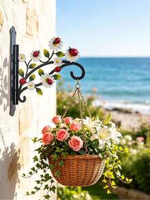 Gancio da parete in metallo resistente a forma di coccinella rossa e margherita bianca, supporto da appendere per balcone, giardino e cortile, decorazione da esterno multifunzione per cesti di fiori, vasi per piante, mangiatoie per uccelli e luci solari decorative - Coccinelle rosse e margherite bianche - Visualizzare 1