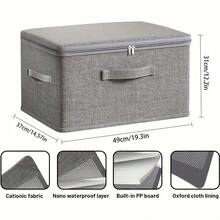 Grey Linen Foldable Storage Box With Lid And Handle, Large Capacity Stackable Wardrobe Organizer, Dust-Proof Fabric Storage Bin, Suitable For Clothes, Blankets, Toys, Books, Multi-Scene Closet, Bedroom, Storage Room, Living Room Home Storage,Bedroom Room Decor,Back To School - Grey - View 3