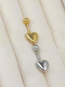 Solid Polished Heart Navel Ring, Anti-Allergy Steel External Thread Belly Piercing, Cute Body Jewelry Gift For Women & Girls - Yellow Gold - View 5