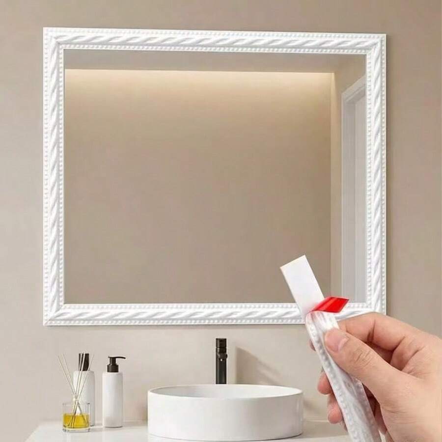 1m/3 Meters Self-Adhesive Decorative Soft Line Trim, Faux Plaster Picture Frame Border, Self-Adhesive Soft Line Ceiling Baseboard Gap Filler, 3D Molded Line Strip (12mm)