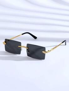 POLASUP 2pcs Snake Totem Men's Women's Snake Head Spiral 3D Metal Rimless Beveled Animal Snake-Shaped Fashion Glasses Diamond Cut Beveled Geometric Lenses Suitable For Outdoor Travel (Includes Cleaning Cloth And Anti-Loss Rope) - Gold/gradient Green + Gold-gray - View 3