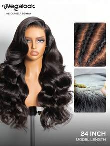 MEGALOOK Wig Lace Depan Ultra Transparan 13x6 Kepadatan 200% Garis Rambut Alami Dari Telinga ke Telinga 100% Rambut Manusia Alami Hitam 18-30 Inci Gelombang Besar Dengan Tali Serut Untuk Wanita - SNatural - View 6