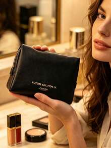 Compact Lightweight Zipper Cosmetic Storage Bag Dustproof Design Perfect For Daily Carry, Weekend Vacations, Short Business Trips, Vanity Desktop Makeup Arrangement SHISEIDO-GIFT-1 - Black - View 3