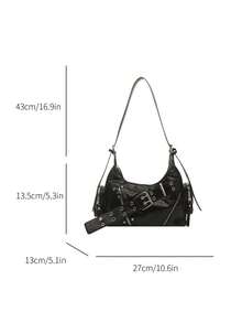 Fashion Women's Bag Studded Motorcycle Bag New Crescent Bag Street Style Versatile Shoulder Bag Underarm Bag - Black - View 4