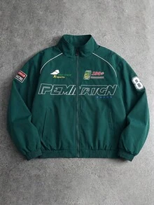 MAISONFOX Áo khoác nam casual in chữ tay dài, áo khoác đua xe phong cách streetwear xuân/thu, áo khoác mô tô phi công thiết kế tay dài - Xám - Xem 7