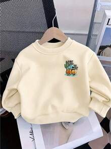 Baby Boy Casual Loose Comfortable Daily Long Sleeve Sweatshirt, Off-Road Vehicle Print, Suitable For Autumn/Winter Wear - Apricot - View 4