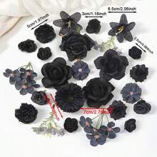 21/25/30pcs Black Artificial Flower Heads - Realistic Roses, Peonies, Daisies, Etc. - Suitable For Autumn/Winter Halloween, Wedding Decor, Home, Wreath Making, Hat Decoration, Tabletop And Centerpiece Decoration - Black Flower Head - View 5
