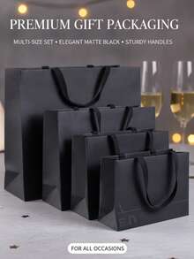 1pc Black Premium Kraft Paper Bag, Suitable For Wedding, Christmas Party, Candy, Food, Cookie Packaging, Also Suitable For Fashion Clothing, Gift Packaging - Gift Wrapping Bags - View 1