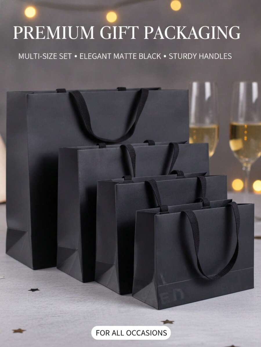 1pc Black Premium Kraft Paper Bag, Suitable For Wedding, Christmas Party, Candy, Food, Cookie Packaging, Also Suitable For Fashion Clothing, Gift Packaging - Gift Wrapping Bags - View 1