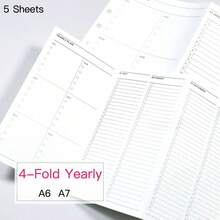 5pcs A6 A7 4-Fold Yearly Planner Loose-Leaf Refill Pages, 5pcs 6-Hole Loose-Leaf Ring Binder Pages Compatible With Annual Schedule Planning Time Management Notebook, Campus Student Planner - 4-fold Annual Plan - View 1
