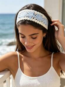 Set de 2 diademas de punto con lazo estilo bohemio de vacaciones con estrella de mar, concha y caracol marino, accesorios para el cabello elegantes y minimalistas para mujer, para playa, vacaciones, vuelta al cole, graduación y regalo de cumpleaños - Azul + Rosa - 2 unidades - Ver 11