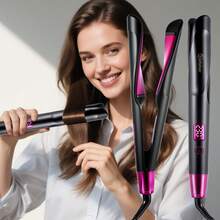 YTWO Multifunctional Straightening & Curling Iron, 11 Adjustable Temperature Settings, Ionic Straightening Brush, 6-In-1 Twisting Straightening & Curling Iron, 65° Rotating 1-Inch Straightening Brush, Tourmaline Ceramic Negative Ion Hair Styling Tool - View 9