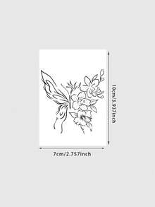 1 Sheet Minimalist Thin Line Floral Half Butterfly Tattoo Sticker, Waterproof Simple Outline Spliced Wing Fake Tattoo, Soft Ins Aesthetic Body Art Decal For Girls Upper Arm Forearm - Black - View 6