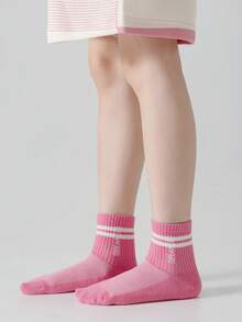5雙男女童女孩秋冬純色字母運動短襪 (2-3)(3-8)(8-12)(12-16)歲 - 彩色 - 查看 8