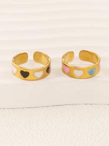 1pc Stainless Steel Heart-Shaped Open Ring, Women's Fashion Minimalist 18K Gold Plated Open Ring Jewelry - Ring - View 2