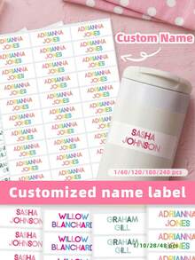 1/60/120/180/240 Piezas Etiquetas Personalizadas con Nombre, con Texto y Patrones de Animales, Pegatinas Impermeables y Resistentes al Aceite, Múltiples Estilos. Adecuadas para Bolsas de Gimnasio, Almacenamiento, Equipo Deportivo, Organización del Hogar y la Oficina. Coloridas, Prácticas y Lindas, Regalos Perfectos para Padres, Amigos, Cumpleaños, Eventos Deportivos y Uso Diario. - Multicolor - Ver 1