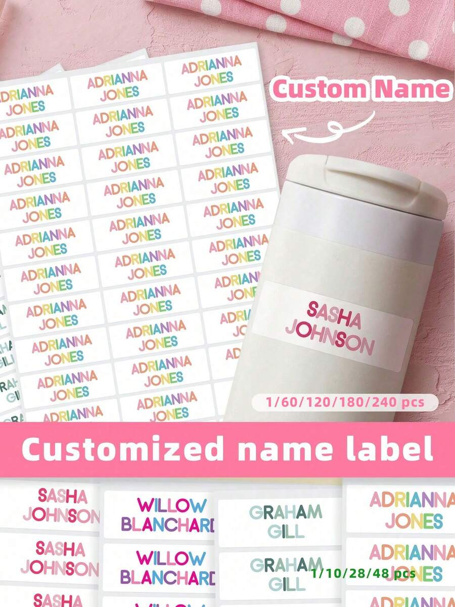 1/60/120/180/240 Piezas Etiquetas Personalizadas con Nombre, con Texto y Patrones de Animales, Pegatinas Impermeables y Resistentes al Aceite, Múltiples Estilos. Adecuadas para Bolsas de Gimnasio, Almacenamiento, Equipo Deportivo, Organización del Hogar y la Oficina. Coloridas, Prácticas y Lindas, Regalos Perfectos para Padres, Amigos, Cumpleaños, Eventos Deportivos y Uso Diario. - Multicolor - Ver 1