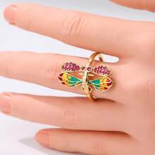Anel Feminino Vintage de Libélula com Zircônia Sintética Colorida, Anel Feminino de Luxo Personalizado Retrô - Multicolorido - Visão 8