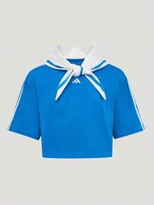 Adidas Women's DCE BOX TEE Knit Polo Shirt With Collar Short Sleeve TKZ4180 - Blue and White - View 1