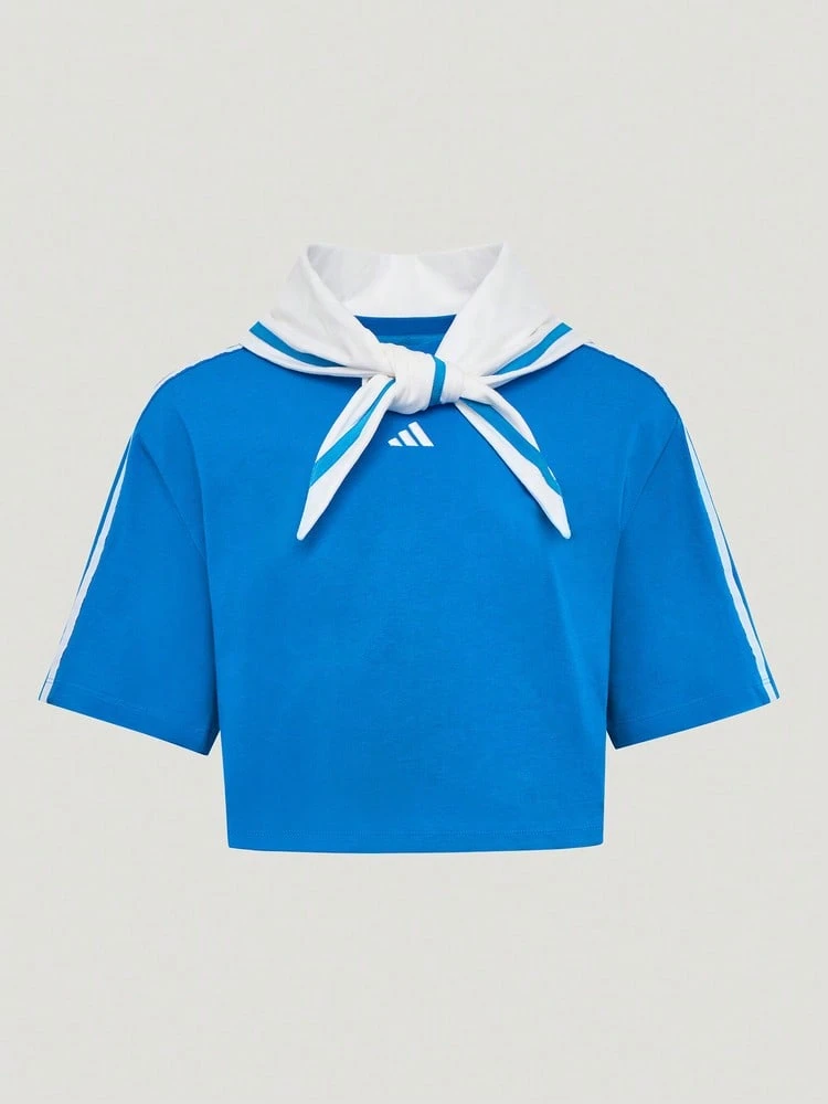 Adidas Women's DCE BOX TEE Knit Polo Shirt With Collar Short Sleeve TKZ4180 - Blue and White - View 1