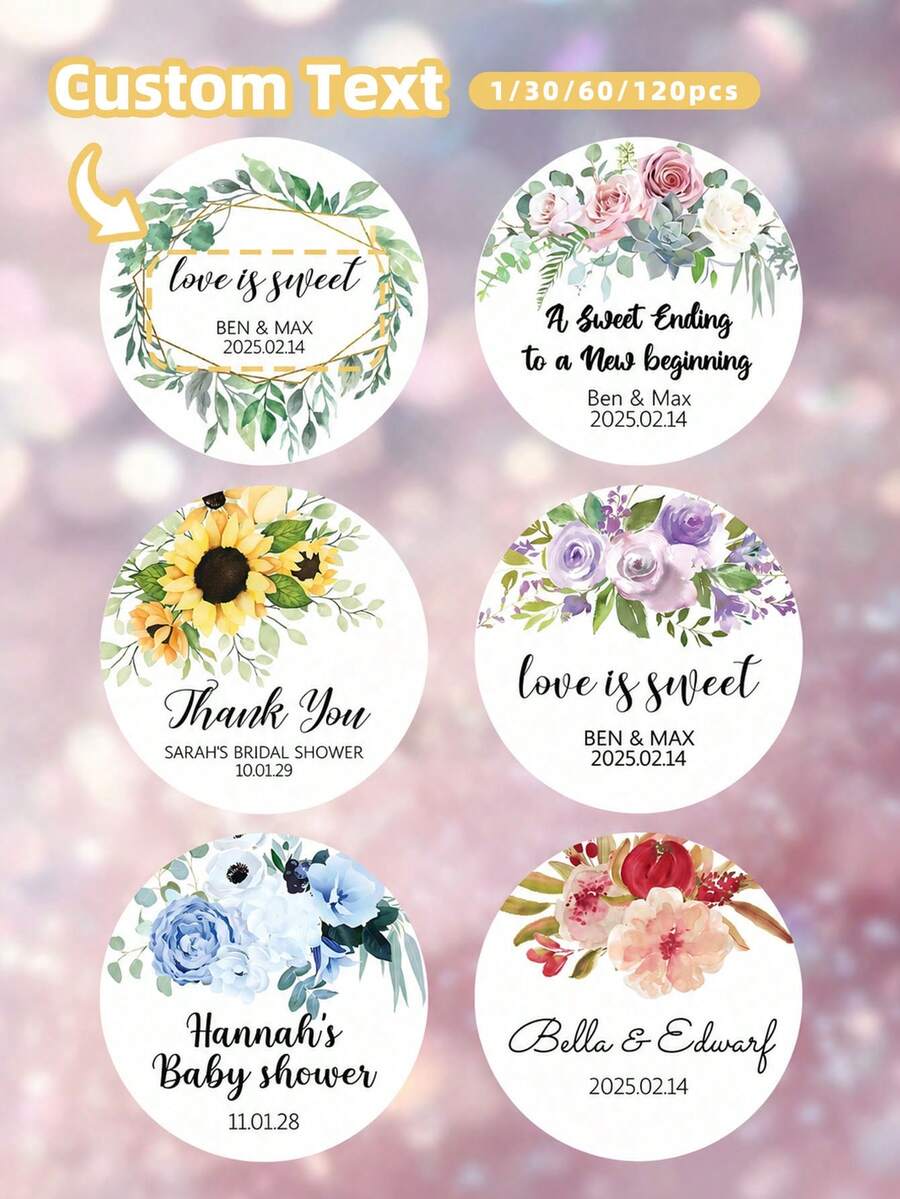 1/30/60/120pcs Personalized Wedding Stickers, Round Return Gift Labels, Thank You Stickers, Custom Round Labels For Anniversary, Couple Gifts, Save The Date - Multicolor - View 1