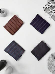 4pcs Men's Striped Print Pattern Allover Shorts, Summer Thin Breathable Casual Comfortable Home Sleep Shorts, Elastic Loose Fit, Multi-Color Combo Set - Multicolor - View 11
