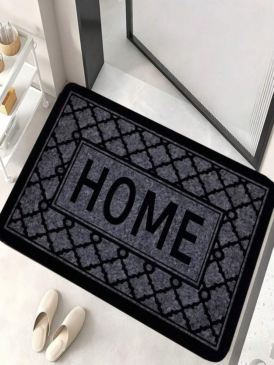 1pc Colorblock "HOME" Entryway Mat - Featuring Gray And Black Colorblock And Vintage Plaid Design; Suitable For Bedroom, Living Room, Kitchen, Bathroom And Entryway - Machine Washable - Multicolor - View 1