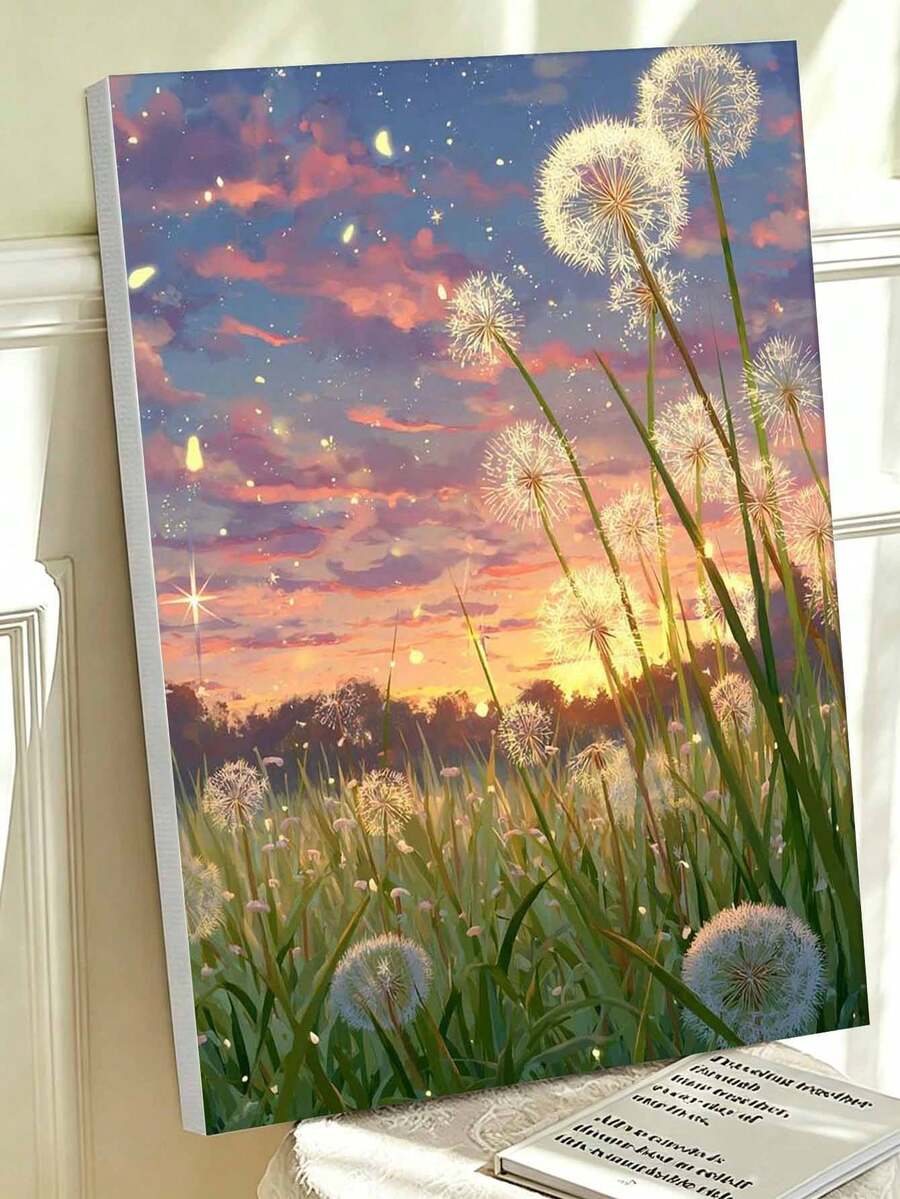 Set Dekorasi Dinding Lukisan Minyak Digital DIY Ladang Liar Matahari Terbenam Dandelion, Pemandangan Lanskap Modern Buatan Tangan, Kerajinan Lukisan, Dekorasi Rumah Dewasa, Hadiah Liburan - Set - View 1