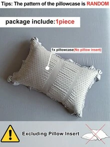 1件灰色花卉毛絨波點荷葉邊枕套，法式極簡公主風紋理裝飾靠墊套，適合四季使用，Ins風居家裝飾，不含填充物 - 灰色 - 查看 4
