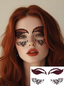 1 Folha de Adesivo de Tatuagem Temporária com Estampa de Leopardo Vermelho Vinho e Coração, para Olho, Bochecha e Rosto, À Prova d'Água e Duradoura, Decoração Facial para Carnaval, Cosplay, Festival, Halloween, Festa e Rave, Decalque Corporal para Maquiagem - Multicolorido - Visão 1