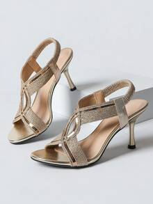 Women's Shiny Metallic Gold Cross Ankle Strap, Gold Glitter Cross Strap Ankle Wrap Stiletto Sandals For Women Open Toe Club Party High Heels - Gold - View 5
