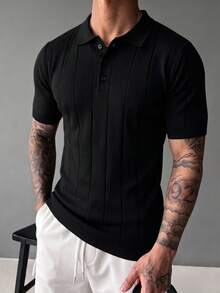 ZYNTH BALENO Men's Striped Polo Collar Short Sleeve Sweater, Suitable For Gym, Cycling, Running In Summer Sports - Black - View 5