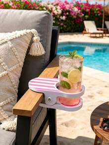 6/1pc Striped Clip On Drink Holder Anti Spill Cup Tray With Strong Clamp Fit Most Patio Beach Pool Camping Chairs Portable Outdoor Beverage Cup Stand Multicolor Stripe Design All Season For Backyard Picnic Travel Summer Party Accessory - Multicolor - View 12